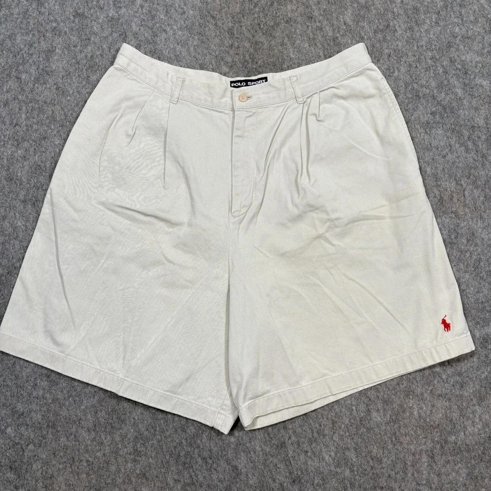 Polo Sport Ralph Lauren Shorts Women's Size 14 White Chino Pleated Front Vintage